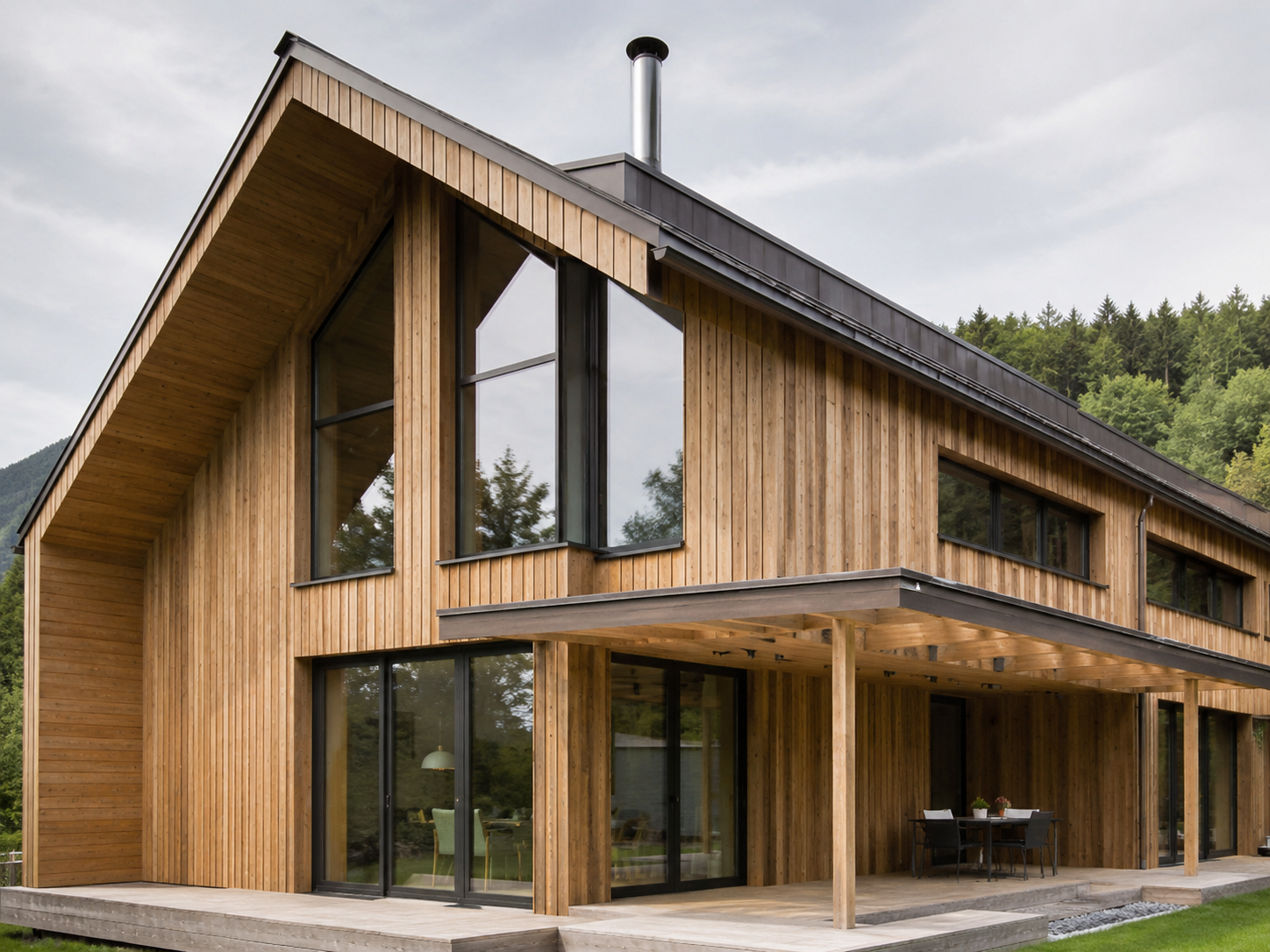 Modernes Holzhaus als Bildwelt für Zimmerei und Holzbau